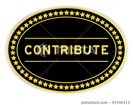 Black and gold color oval label sticker with word contribute on white background Black and gold color oval label sticker with word contribute on white background 91540313