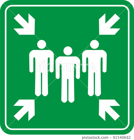 assembly point sign on white background. emergency evacuation assembly point sign. gathering point signboard. flat style. assembly point sign on white background. emergency evacuation assembly point sign. gathering point signboard. flat style. 91540682