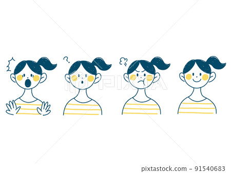 各種女性的面部表情插圖 91540683