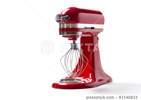 Red kitchen mixer on a white background and copy space. Red kitchen mixer on a white background and copy space. 91540833