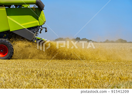 harvester in work at summer hot day. 91541209