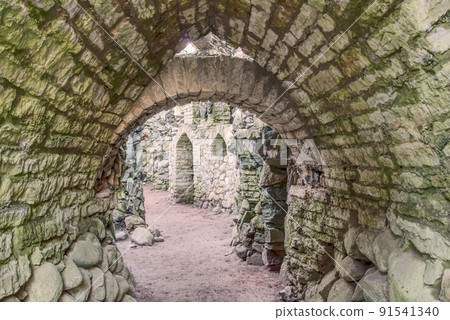 Tallinn, Estonia. 20.02.2020. Ruins of old stone house, building in Glehn Park, Tallinn, Estonia. 20.02.2020. Ruins of old stone house, building in Glehn Park, 91541340