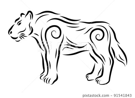 Art with hand drawn vintage wild cat silhouette 91541843