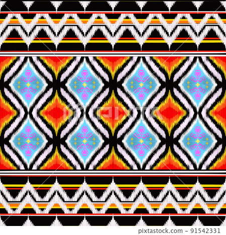 Geometric ethnic oriental pattern traditional Design for background carpet wallpaper clothing wrapping Batik fabric illustration embroidery style 91542331