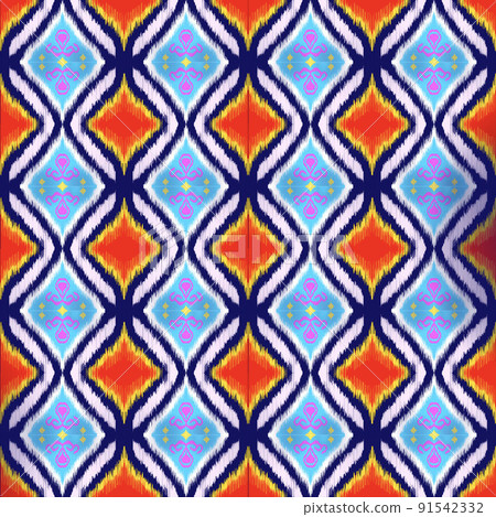 Seamless abstract ikat pattern. background  carpet wallpaper clothing wrapping Batik fabric Vector illustration. embroidery style. 91542332