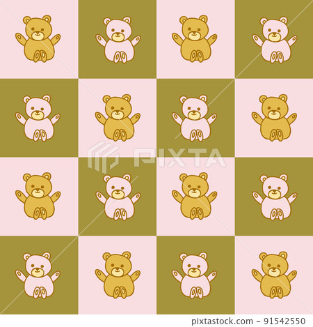 Checkered seamless pattern with cute teddy bear. Checkered seamless pattern with cute teddy bear. 91542550