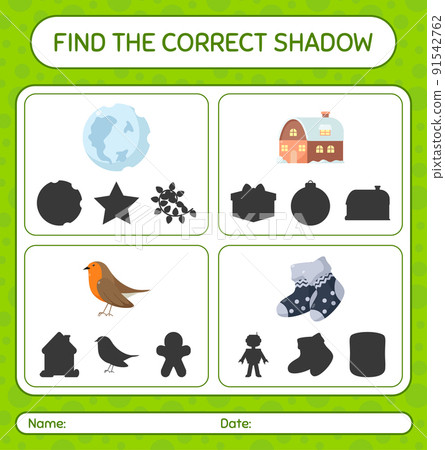 Find the correct shadows game with christmas icon. worksheet for preschool kids, kids activity sheet Find the correct shadows game with christmas icon. worksheet for preschool kids, kids activity sheet 91542762