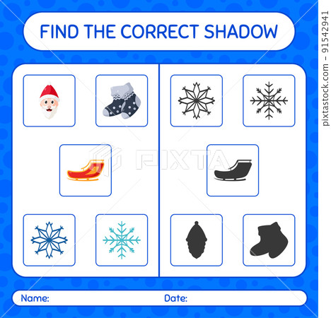Find the correct shadows game with christmas icon. worksheet for preschool kids, kids activity sheet 91542941