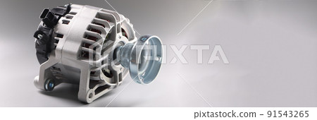 Closeup car generator parts on gray background 91543265