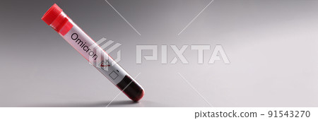 Test tube of blood with positive test result for coronavirus infection omicron closeup Test tube of blood with positive test result for coronavirus infection omicron closeup 91543270