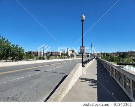 Monroe Street Bridge over Spokane River in downtown Spokane, Washington. 91543365