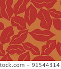 Lips pattern. Vector seamless pattern with womans red textured flat lips. 91544314