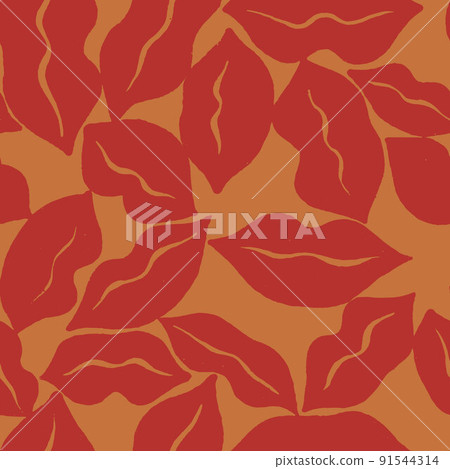 Lips pattern. Vector seamless pattern with womans red textured flat lips. 91544314