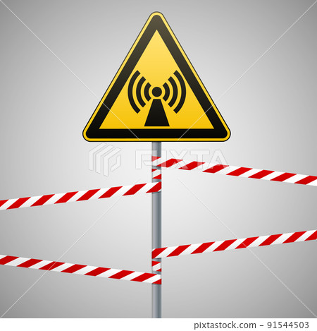 Safety sign. Caution - danger Electromagnetic field. Barrier tape. Vector illustrations. 91544503