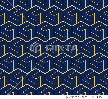 Abstract geometric pattern with stripes, lines. Seamless vector background. Gold and dark blue ornament. Simple lattice graphic design 91544599