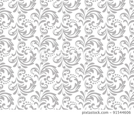 Flower pattern. Seamless white and gray ornament. Graphic vector background. Ornament for fabric, wallpaper, packaging. Flower pattern. Seamless white and gray ornament. Graphic vector background. Ornament for fabric, wallpaper, packaging. 91544606
