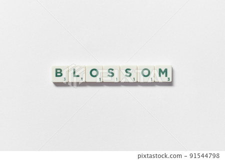 Blossom formed of scrabble tiles on white background. 91544798
