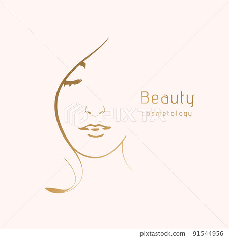 Vector woman face in golden profile logo template or abstract concept for beauty salons. Cosmetics, medical center, fashion and beauty industry. Abstract logo. vector file Vector woman face in golden profile logo template or abstract concept for beauty salons. Cosmetics, medical center, fashion and beauty industry. Abstract logo. vector file 91544956
