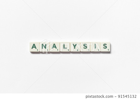 Analysis formed of scrabble tiles on white background. 91545132