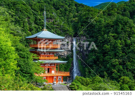 那智青岸渡寺三重塔和那智瀑布 91545163