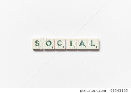 Social formed of scrabble blocks on white background. 91545165
