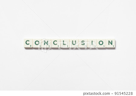 Conclusion formed of scrabble blocks on white background. Conclusion formed of scrabble blocks on white background. 91545228