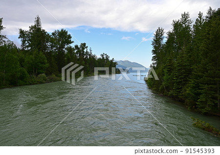 Torrential McDonald Creek in Glacier National Park, Montana after heavy rains. 91545393