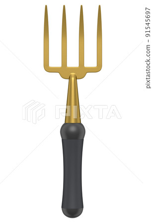 Garden pitchfork or fork with wooden handle for harvesting hay on white Garden pitchfork or fork with wooden handle for harvesting hay on white 91545697
