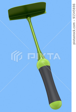 Hoe with wooden stick for planting flowers and vegetables on blue background. Hoe with wooden stick for planting flowers and vegetables on blue background. 91545698