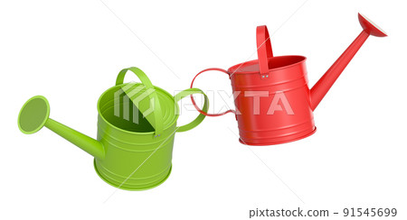 Set of watering can on white background. 3d render of gardening equipment tools 91545699