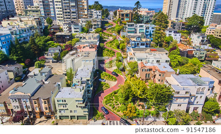 San Francisco stunning wavy Lombard Street from above 91547186