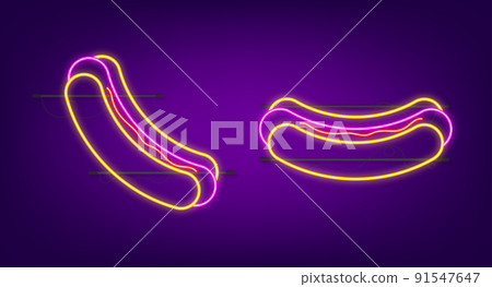 American banner. Vintage flat advertising with hot dog sign for banner design. Flat vector illustration neon 91547647