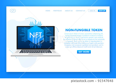 Flat illustration with nft laptop screen. Banner vector. Flat design. Vector design art Flat illustration with nft laptop screen. Banner vector. Flat design. Vector design art 91547648