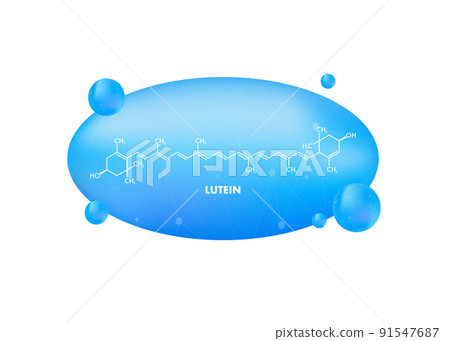 Lutein formula. Lutein yellow-orange plant pigment molecule. Lutein formula. Lutein yellow-orange plant pigment molecule. 91547687