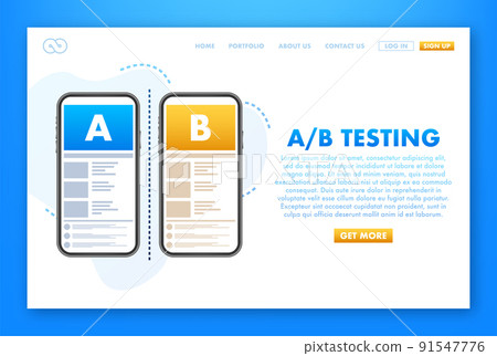 AB testing, split test. Bug Fixing, User Feedback. Homepage landing page template. Vector stock illustration. AB testing, split test. Bug Fixing, User Feedback. Homepage landing page template. Vector stock illustration. 91547776