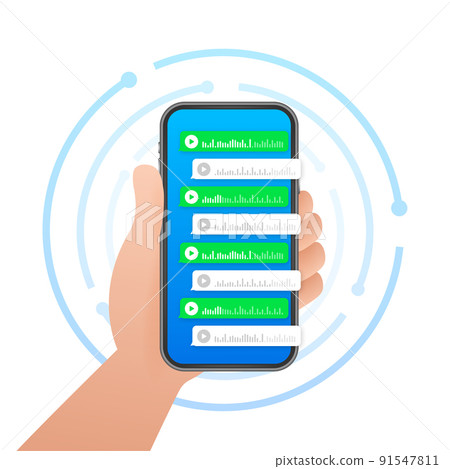 Voice, Record Audio message, speech bubble. Messenger chat screen. Vector stock illustration. Voice, Record Audio message, speech bubble. Messenger chat screen. Vector stock illustration. 91547811