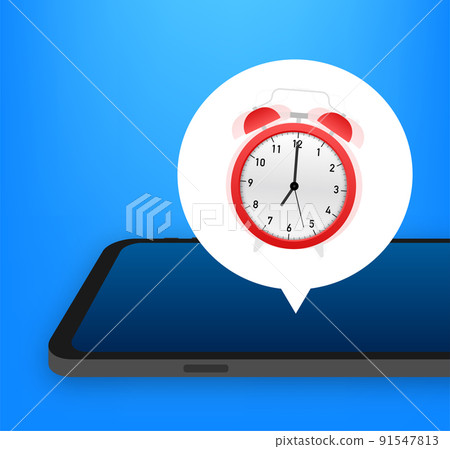 Cartoon mockup with black alarm smartphone. Smartphone mockup. Calendar reminder. Message notification icon. 91547813