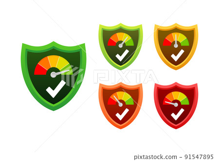 Security level speedometer. Cyber safety concept. Internet network security. Vector stock illustration 91547895