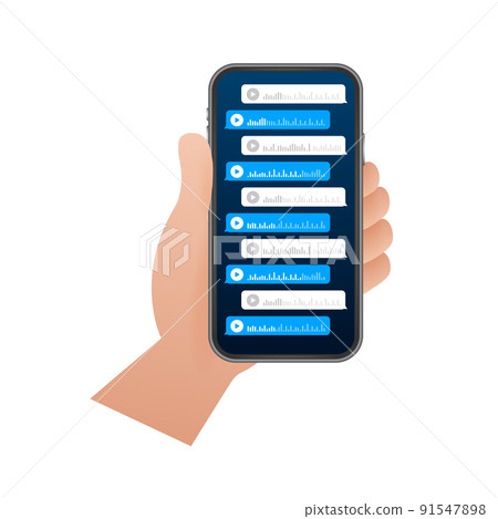 Voice, Record Audio message, speech bubble. Messenger chat screen. Vector stock illustration. 91547898