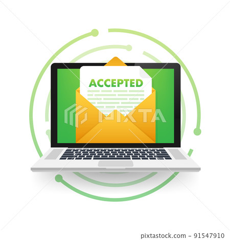 Accepted email. College accept. Recruitment job success. Vector stock illustration. 91547910