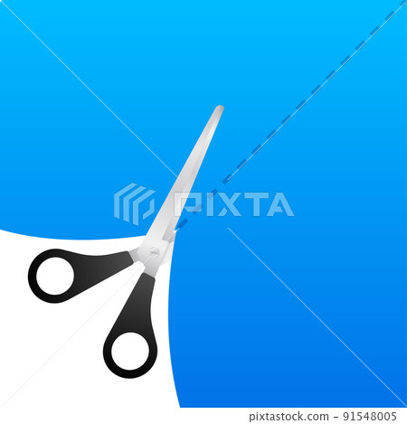Paper cut cutting. Scissors with cut lines. Vector stock illustration 91548005