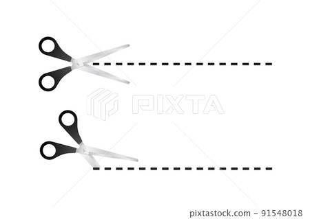 Paper cut cutting. Scissors with cut lines. Vector stock illustration Paper cut cutting. Scissors with cut lines. Vector stock illustration 91548018