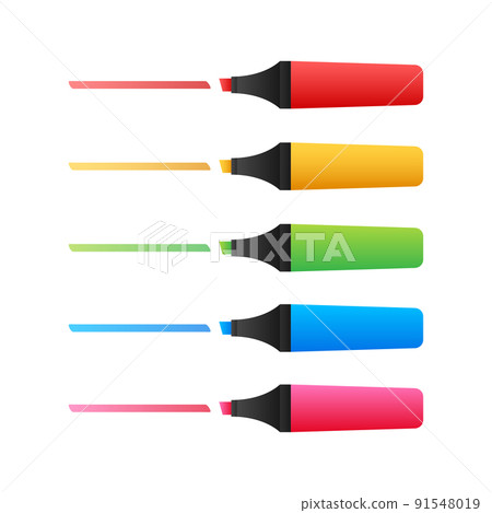 Highlighter pen marker set. School tools. Office supplies. Vector stock illustration. Highlighter pen marker set. School tools. Office supplies. Vector stock illustration. 91548019