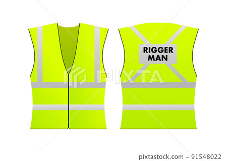 Yellow reflective rigger man vest for people. Security safety. Vector stock illustration Yellow reflective rigger man vest for people. Security safety. Vector stock illustration 91548022
