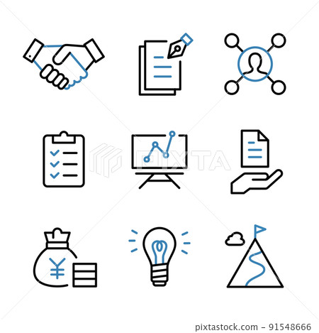 各種圖標集,如業務合同、機會、利潤、增長、組織、目標、目標等。 各種圖標集,如業務合同、機會、利潤、增長、組織、目標、目標等。 91548666