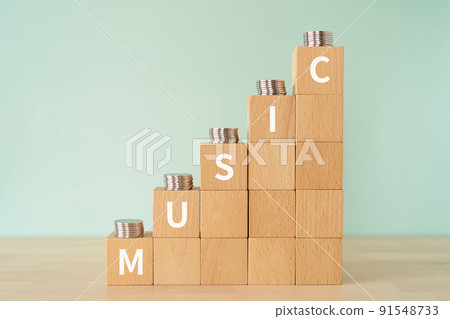 Image of music | Blocks and coins with "MUSIC" written on them 91548733
