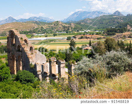 Aspendos ancient city. Aspendos aqueducts ruins. Turkey 91548819