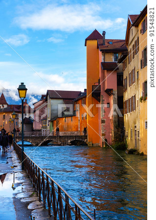 Thiou river embankment in Annecy, France Thiou river embankment in Annecy, France 91548821