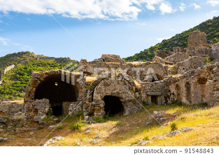 Ruins of ancient city Anemurium, necropolis. Very interesting historical place in Anamur, Turkey 91548843