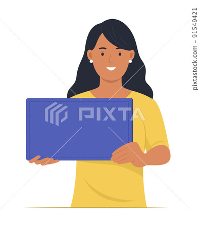 Young Woman Holding a Blank Board with Copy Space. Young Woman Holding a Blank Board with Copy Space. 91549421